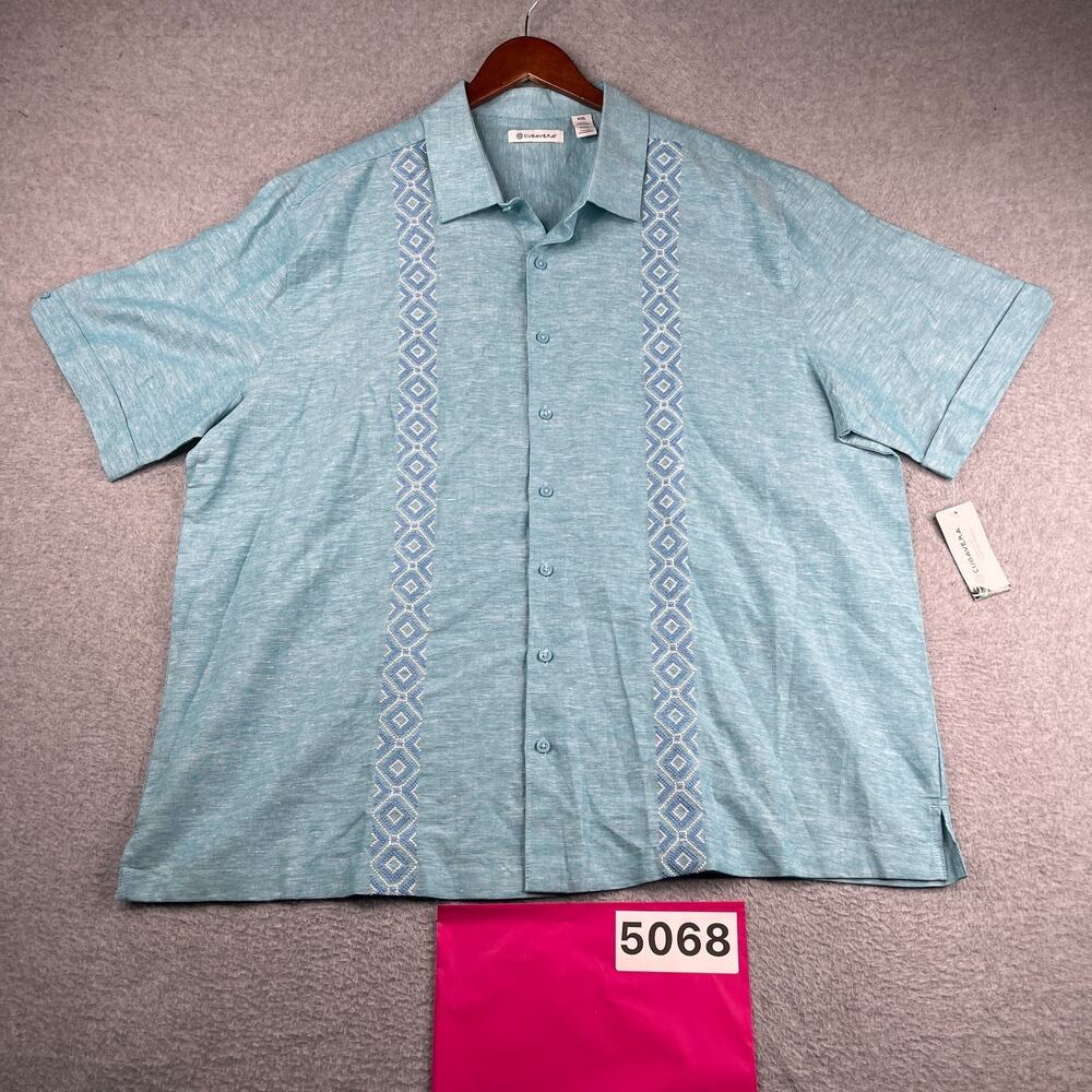 Cubavera Shirt Teal Embroidered Beach XXL Button Up Short Sleeve Men NEW NWT